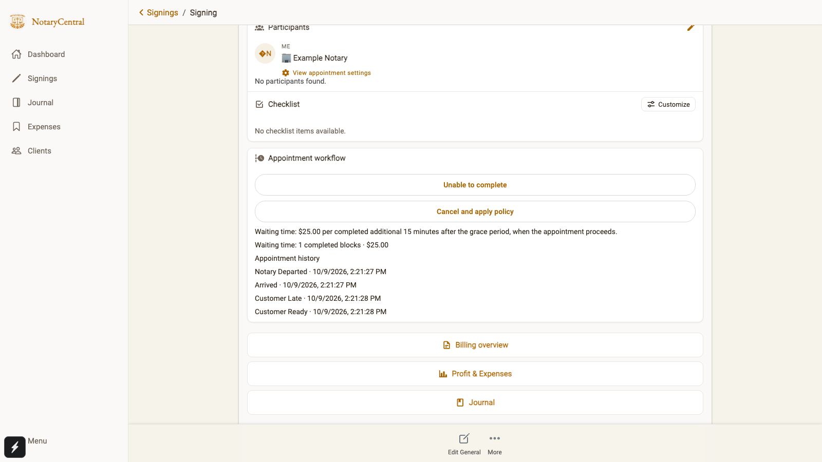 Customer readiness with one completed waiting block and saved history