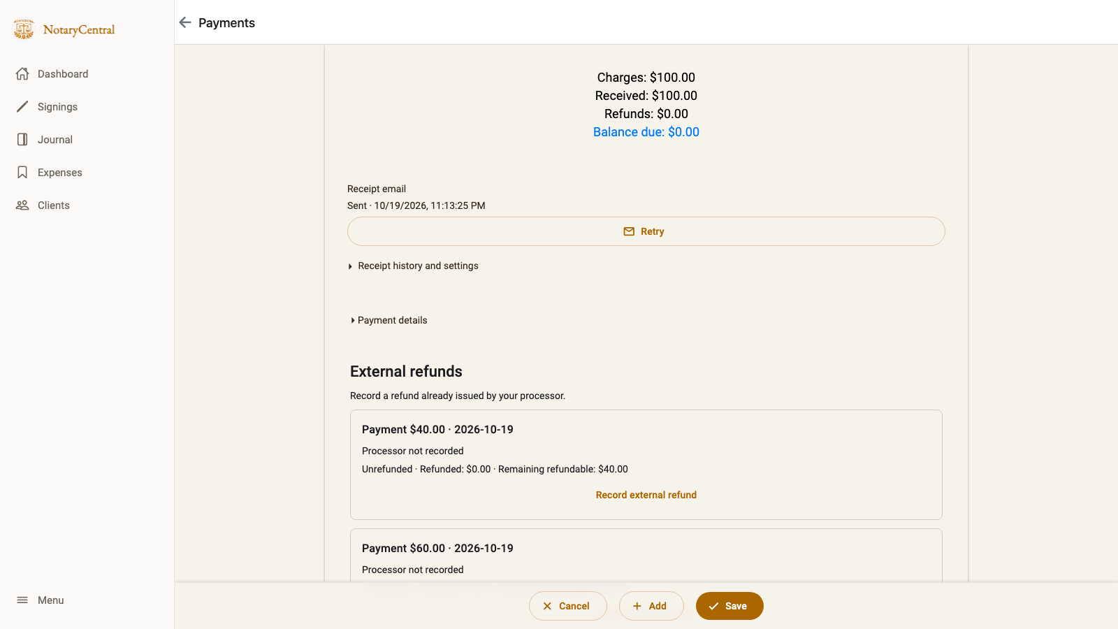Payments retaining Sent and its successful send time while offering Retry after a failed resend