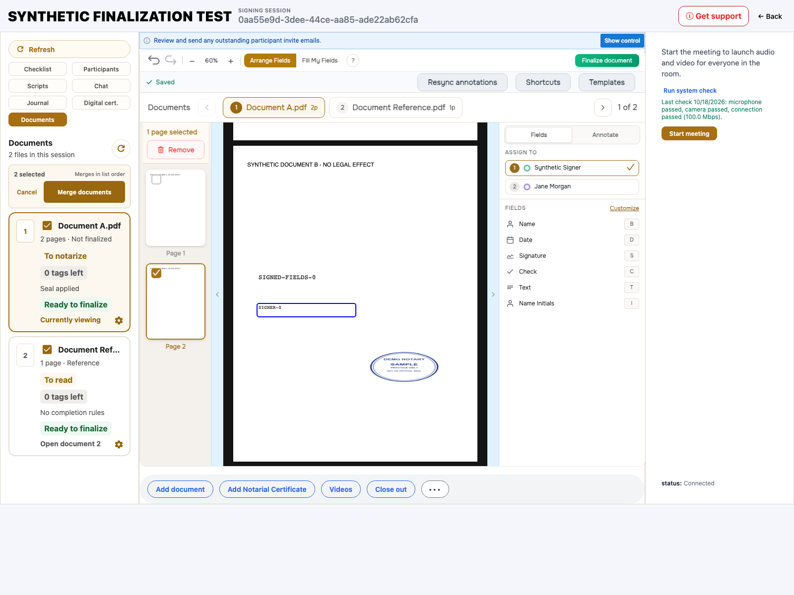 Document A.pdf and Document Reference.pdf selected for merging in the Documents panel.
